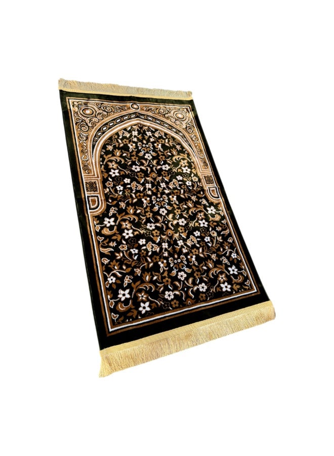 Islamic Prayer Mat for Salah – Floral Design Prayer Rug with Traditional Mihrab Pattern, Soft and Comfortable(Dark Green). - Image 1